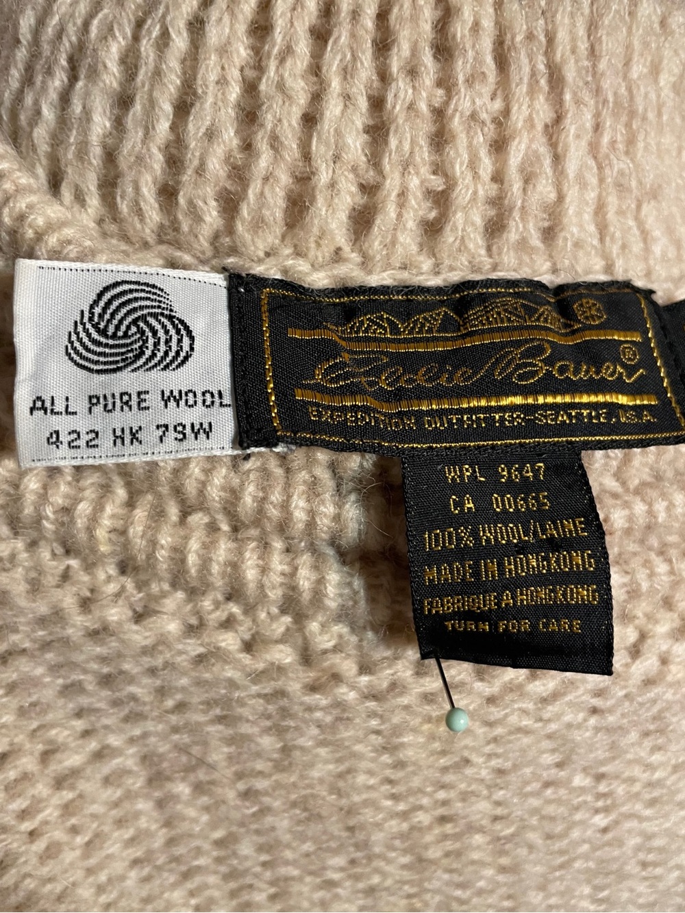 Vintage 1980s EDDIE BAUER Womens Sweater S/P Cream 100% Pure Wool Button Neck - Picture 11 of 12
